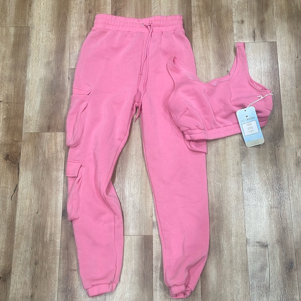 Women’s pink matching set, pink jogger set, crop top set